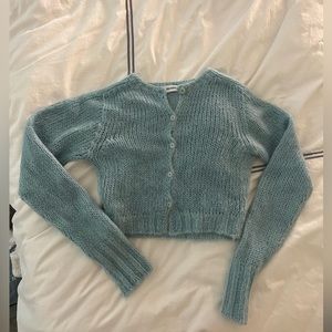 Danielle Guizio Blue Mohair Cropped Cardigan